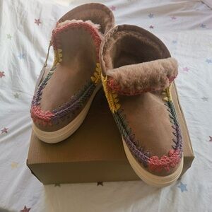 Mou Mou Light Brown Suede Plush Ankle Boots